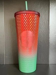 Disney Parks x Starbucks Christmas Mickey Studded 24OZ Tumbler Cup Green Red NEW - Picture 1 of 8