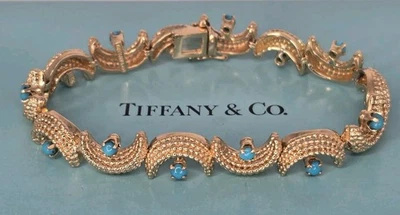 Pulsera Tiffany & Co Vintage Oro 18k Media Luna Y Turquesa Foto 1 de 4
