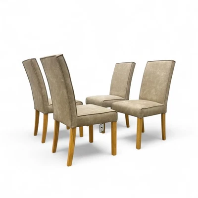 Furniture Village ‘California’ Taupe Suede Set of 4 Dining Chairs Wooden Leg NEW - Image 1 of 4