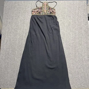 RIP CURL Embroidered Halter Maxi Dress Women's Medium Black Paisley Festival - Picture 1 of 9