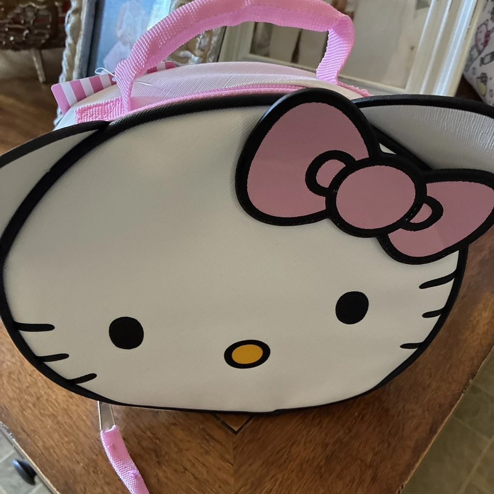 Nueva lonchera blanca con borde rosa Hello Kitty Bow rosa Foto 1 de 4