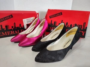 Womens Dyeables by Emerald City Pink satin & Black Lace heeled shoes size 5.5 M - Picture 1 of 12