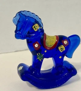Fenton Art Glass Cobalt Blue Rocking Horse Saddle and Blocks signed J. Reynolds - Picture 1 of 9