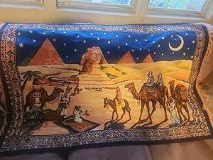 Vintage Rug WovenEgyptian Wall Hanging Tapestry Gira Sphinx Pyramids Camels - Picture 1 of 5