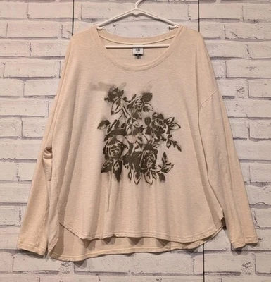 Cabi Women's Size M Knit Top Beige Brown Floral Long Sleeve Stretch Fit - Image 1 of 4