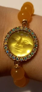 Seaview MISTY Moonface BRACELET Yellow CRYSTAL Rhinestones BEADS Glam STRETCH - Picture 1 of 14