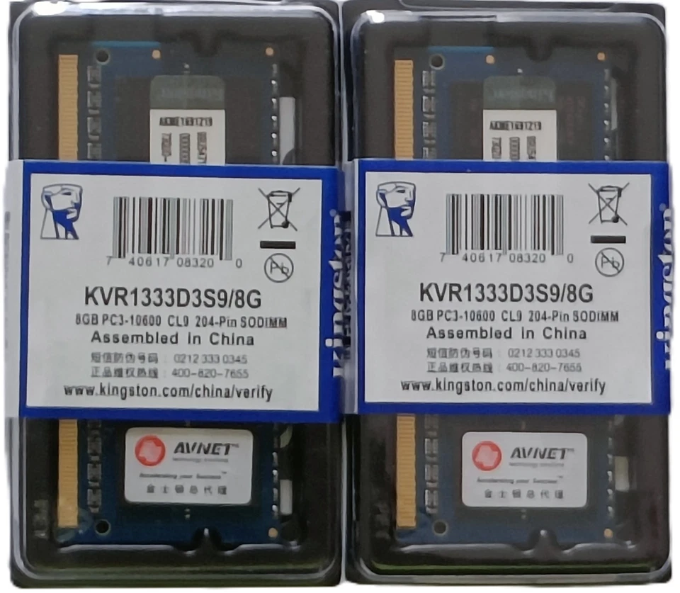 KINGSTON 2 GB 16 GB DDR3 1333 MHz SODIMM Laptop PC PORTATILE Memoria RAM