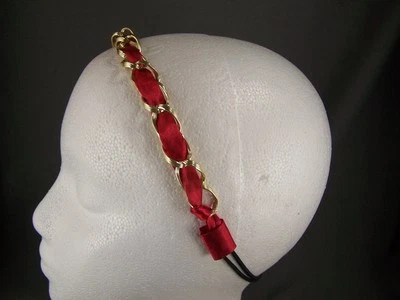 Diadema elástica elástica elástica de eslabones de cadena de oro satinado rojo 1/2" de ancho ligera Foto 1 de 4