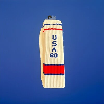 VTG Socks 1980's NOS Tube 1980 Olympics USA Acrylic Biloft 10-15 Striped Sport - Image 1 of 4