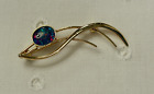 Vintage Sterling Silver With Gold Plate Opalized Glass Cabochon Brooch