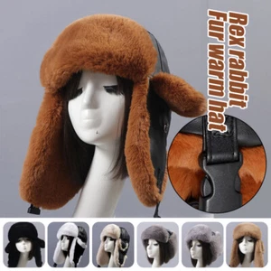 Unisex Winter Hats Faux Rabbit Fur Russian Trapper Earflap Cap Warm  Hats - Picture 1 of 20