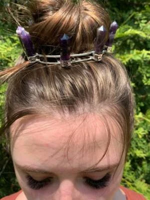 Amethyst Crown, Silver,Crystal Crown Tiara,Crescent Crown,Raw Celestial, Wedding - Image 1 of 4