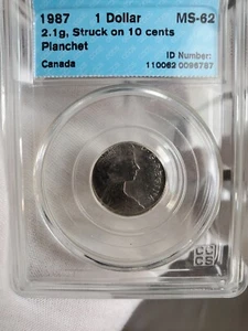 1987 Canada Loon Dollar CCCS Graded MS 62. Struck on 10 Cent Planchet- Error - Picture 1 of 9