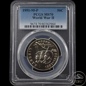1991-95-P World War II 2 Commemorative Half Dollar PCGS MS70 - Picture 1 of 2