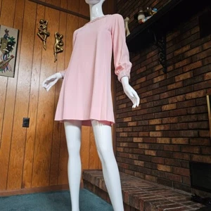 Vtg 60s Mod Go Go Pink Youthquake Trapeze Cocktail Micro Mini Bishop Dress S/M - Picture 1 of 9