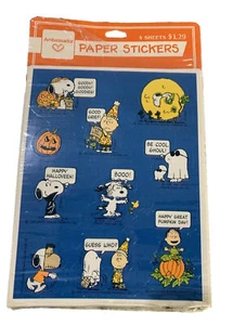 VTG Peanuts Halloween Stickers Ambassador Hallmark 3 Sheets Open Pack Snoopy - Picture 1 of 6
