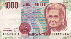 BANCONOTA DA Lire 1000 Montessori - FF-042129-A QFDS 1BIS-14 - Foto 1 di 2