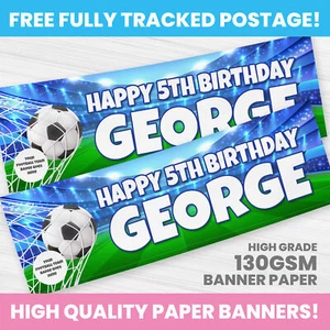 FOOTBALL BIRTHDAY BANNER PERSONALISED ANY NAME PHOTO PARTY BANNERS GIRL BOY - Picture 1 of 3