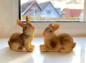 Two Rabbits,Mini babies Daisy and Delilah resin ornaments 8cm x 4.4cm x 5.5cm  - Picture 1 of 6