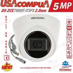 Hikvision 5MP TurboHD Analog W/Audio IR Dome Camera DS-2CE78H0T-IT3FS 2.8mm - Picture 1 of 5