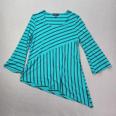 Vintage Slinky Brand Blouse Top Women's Medium Blue Striped Long Sleeve Boho Top - Image 1 of 4