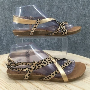 Blowfish Sandals Womens 8.5 Gineh Strappy Gold Faux Leather Leopard Print Buckle - Picture 1 of 17