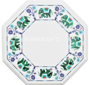 18" Coffee Table Marble Table Gemstone Elephant Inlay Work Home Decor Gift - Picture 1 of 8