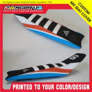 Cubierta de asiento con pinza MX cosidas costillas e impresa personalizada con logotipos costillas de colores - Imagen 1 de 13