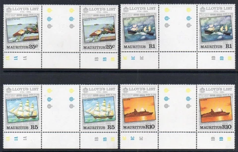 MAURITIUS MNH 1985 250th Anniversary of Lloyds List Gutter Pair Set Cover