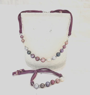 Honora Anillo FWP en Cordón Púrpura Collar y Pulsera SS Cuentas y Cierre Foto 1 de 4