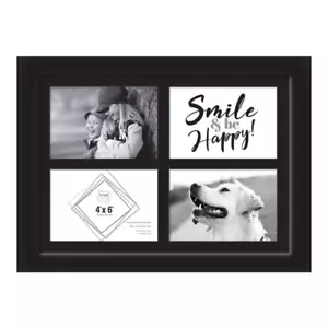 Black Multi Picture Glass Frame 4 Photos Aperture 4" x 6" Photos Collage - Picture 1 of 18