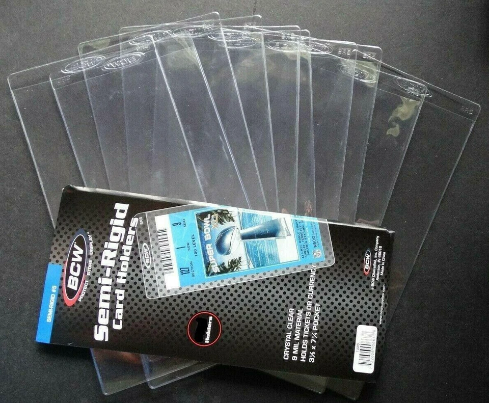10 BCW Semi-Rigid Holders Tickets and Stub Holders #5 Standard Size