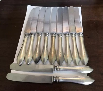 Dominick & Haff “antiguos en punta” (11) once cuchillos de mesa franceses antiguos de plata. Foto 1 de 4