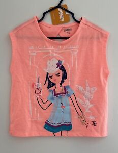 Gymboree Kids Girls Glitter Embroidered Girl Triangle Cut-Out Top Coral XS NWT
