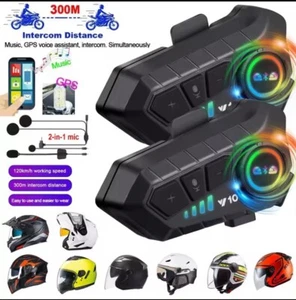 Pair Motorcycle Intercom Bluetooth 5.3 Waterproof Earphone 300m For Motorcycle Helmet - Picture 1 of 11