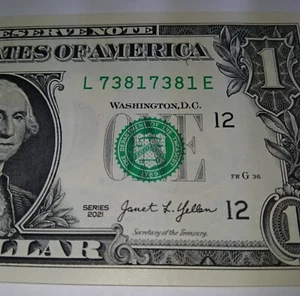 Fancy Serial Number (Repeater) 2021 Series One Dollar Bill (7381 7381) - Picture 1 of 3