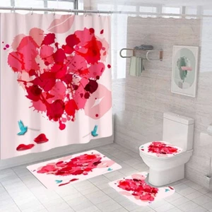 Love Valentine's Day Shower Curtain Set Bathroom Rug Floor Mat Toilet Cover - Picture 1 of 20