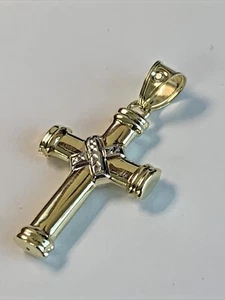 14k Fine Gold 1.1” Inch Jesus Religious CROSS Pendant For Chain Men Women Kids - Picture 1 of 11