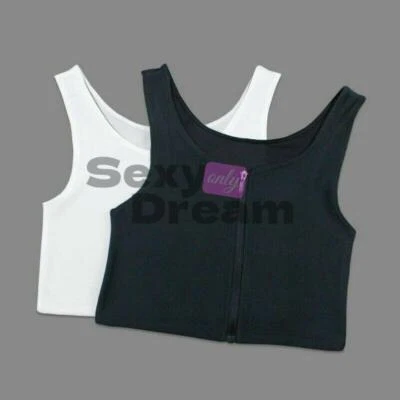 Lady Zip Chest Breast Binder Lesbian Tomboy FTM Bra Basic Vests Crop Tops Casual