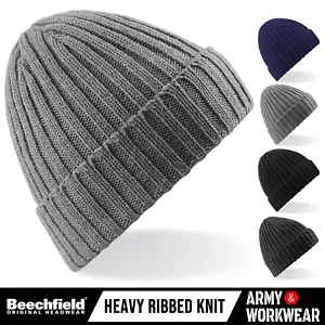 Strick klobige gerippte Beanie Beechfield schwer gerippte Mütze Winter warme Kappe - Bild 1 von 9