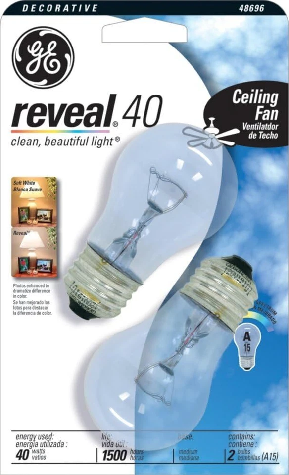 GE Reveal Clear 40 Watt 2-Pack Ceiling Fan Light Bulbs - Image 1 of 1