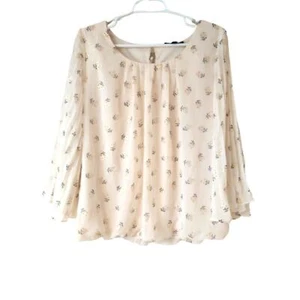 Sara Michelle Blusa Floral Beige Mangas Mariposa PXL - Imagen 1 de 4