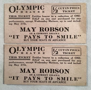 Vintage 1920er IT PAYS TO SMILE 2 Tickets Olympic Theatre CICERO ILLINOIS Chicago - Bild 1 von 2