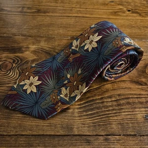 Aquascutum London 100% Silk Floral Necktie Burgundy Blue Gold Hand Finished - Picture 1 of 4