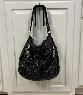 Tylie Malibu Black Leather Hobo Bag with Silver Accents - Image 1 of 4
