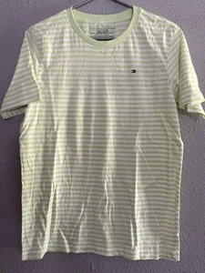 TOMMY HILFIGER Boy’s Tee Shirt Sz Large (16/18) Green & White Short Sleeves - Picture 1 of 4