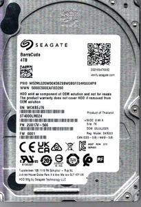 ST4000LM024 P/N: 2U817V-566 F/W: 0001 S/N: WCKBE 4TB JUL 2025 THAILAND SEAGATE - Picture 1 of 2