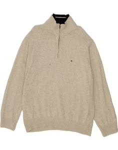 TOMMY HILFIGER Mens Big & Tall Zip Neck Jumper Sweater 2XL Grey Cotton CG94 - Picture 1 of 3