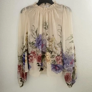 Rachel Zoe Blouse Womens Small Beige Floral L/S Sheer Romantic Fairy Whimsical - Picture 1 of 12