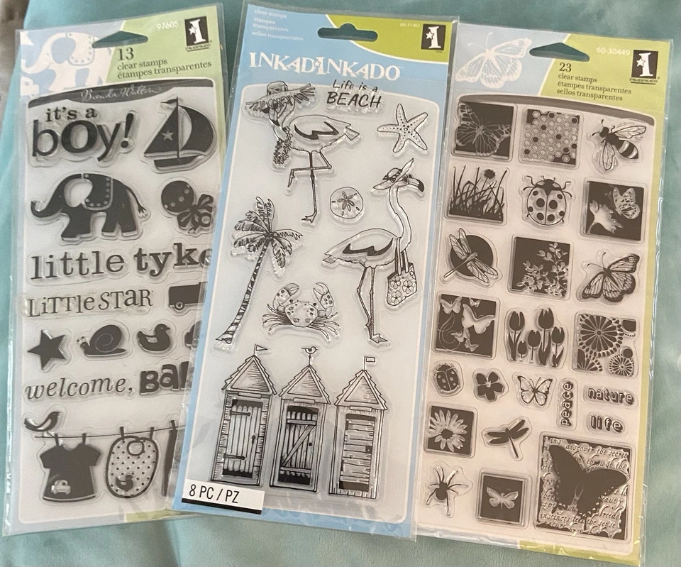 Lote De 3 Nuevos Juegos De Sellos Transparentes Inkadinkado-Insectos, Diversión Flamenca, Bebé Niño- Foto 1 de 4